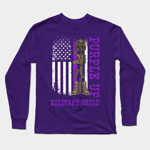 Purple up Military Kids Shirt Military Child Month Us Flags Long Sleeve T-Shirt by peskybeater